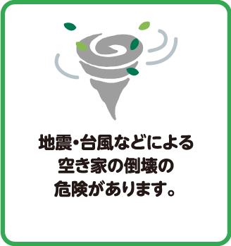 地震・台風などによる空き家の倒壊の危険があります。